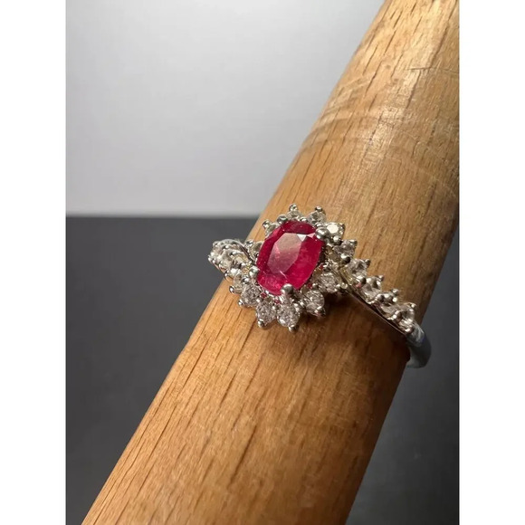 NEW Ruby and zircon ring in platinum over sterling silver size 8 - Picture 4 of 10